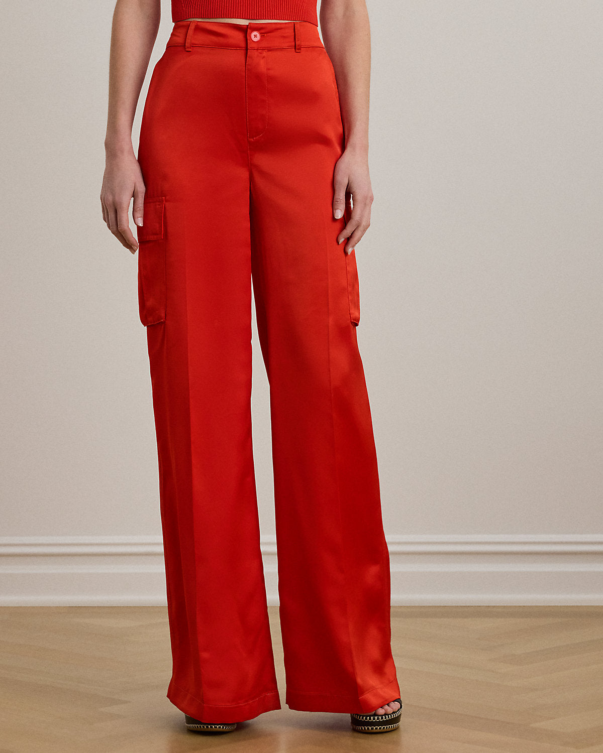 Satin Charmeuse Wide-Leg Cargo Pant