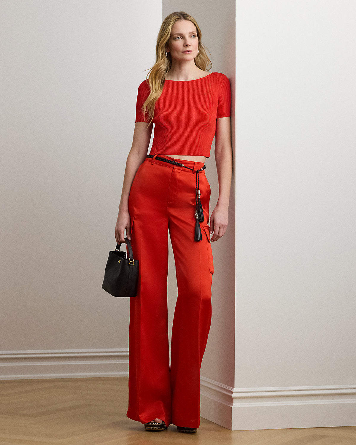 Satin Charmeuse Wide-Leg Cargo Pant
