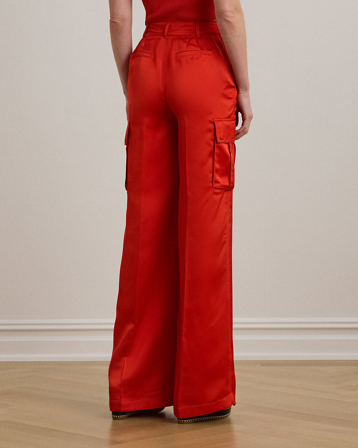 Satin Charmeuse Wide-Leg Cargo Pant