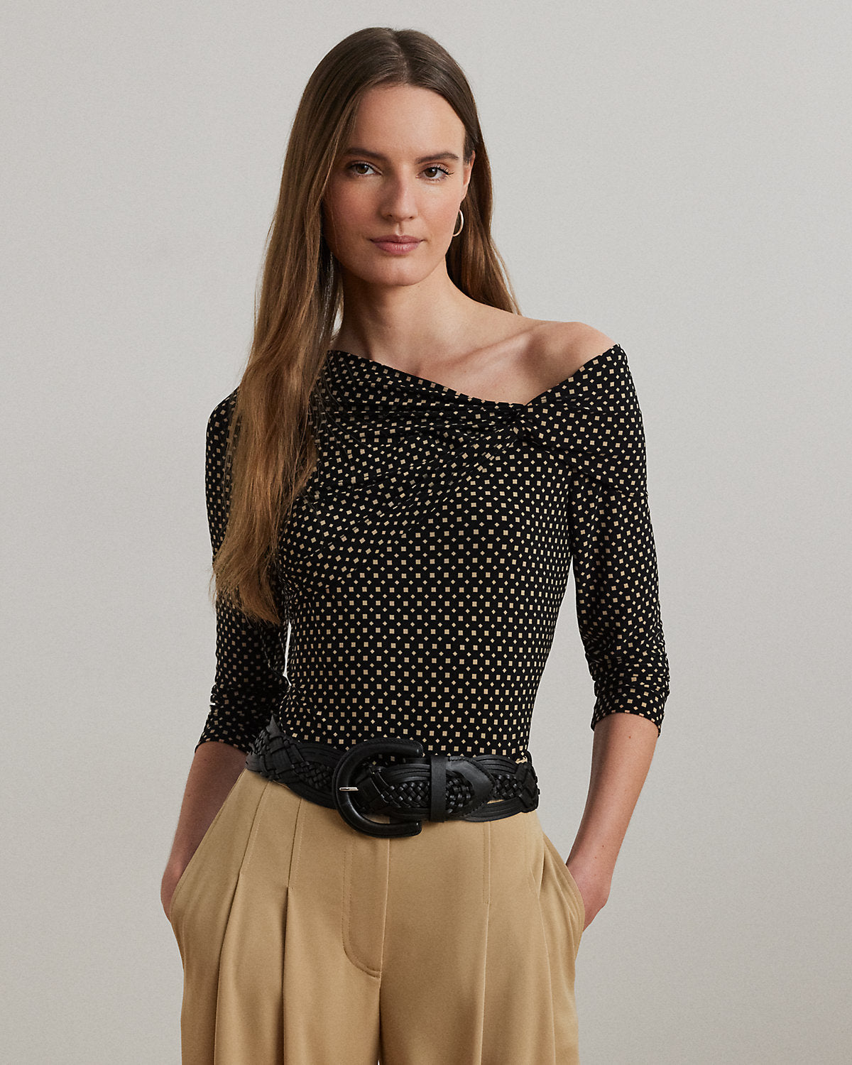 Geo-Print Jersey Off-the-Shoulder Top