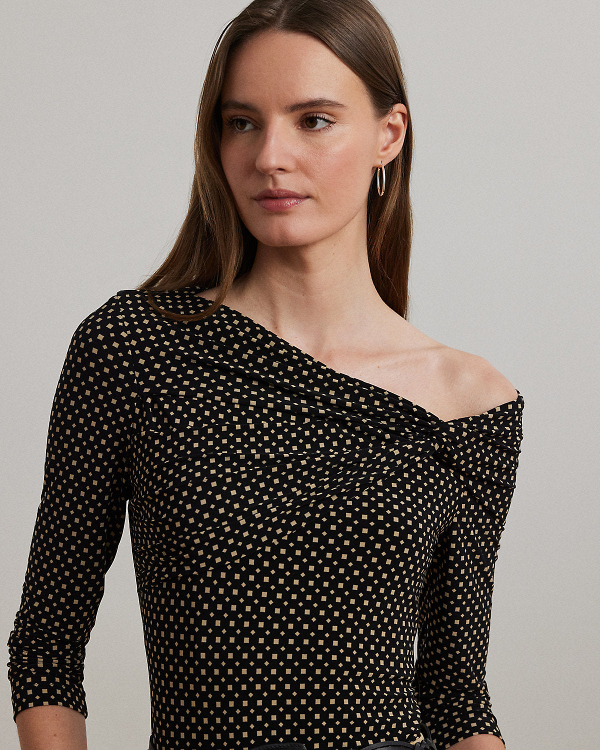 Geo-Print Jersey Off-the-Shoulder Top