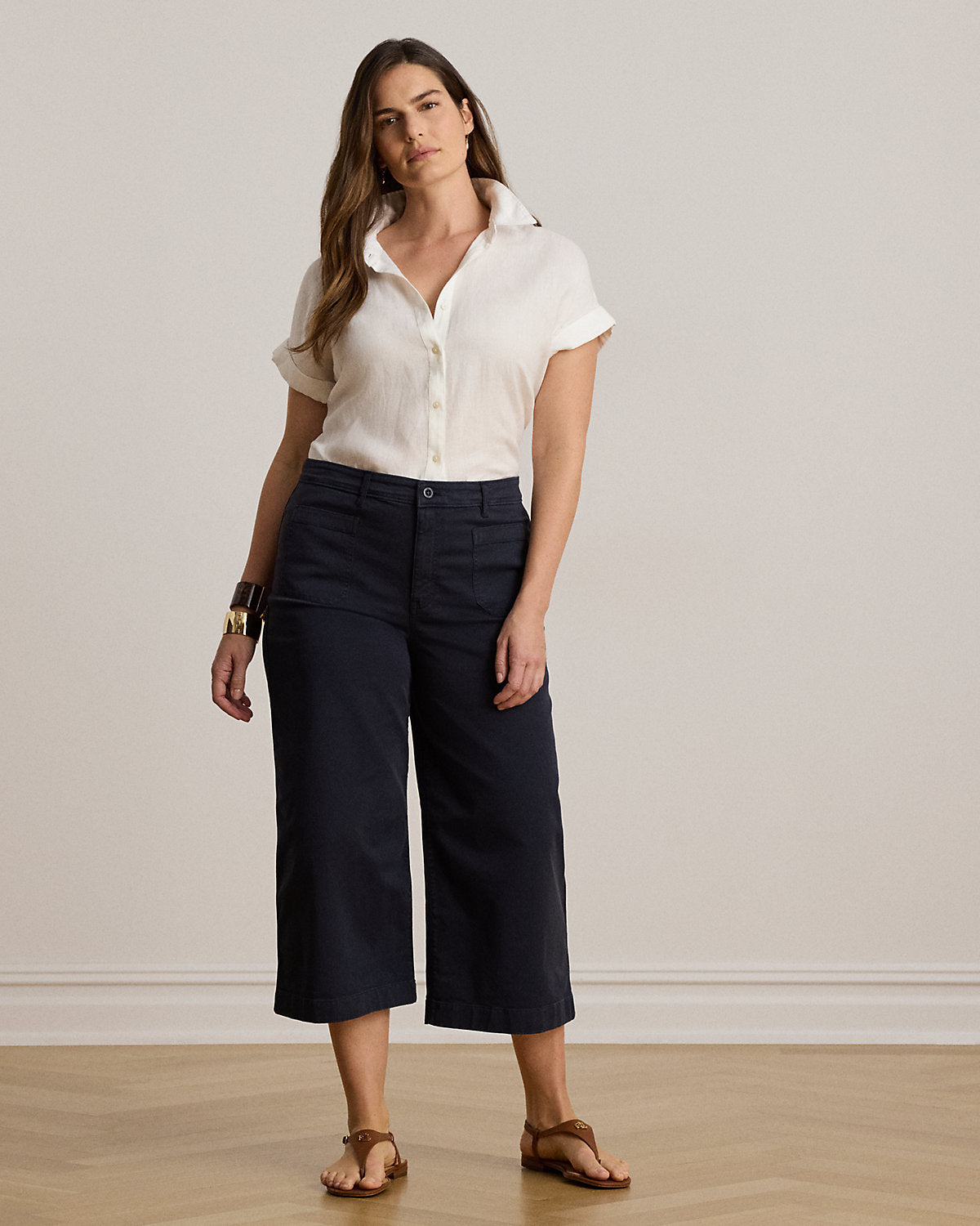 Stretch Chino Wide-Leg Cropped Pant
