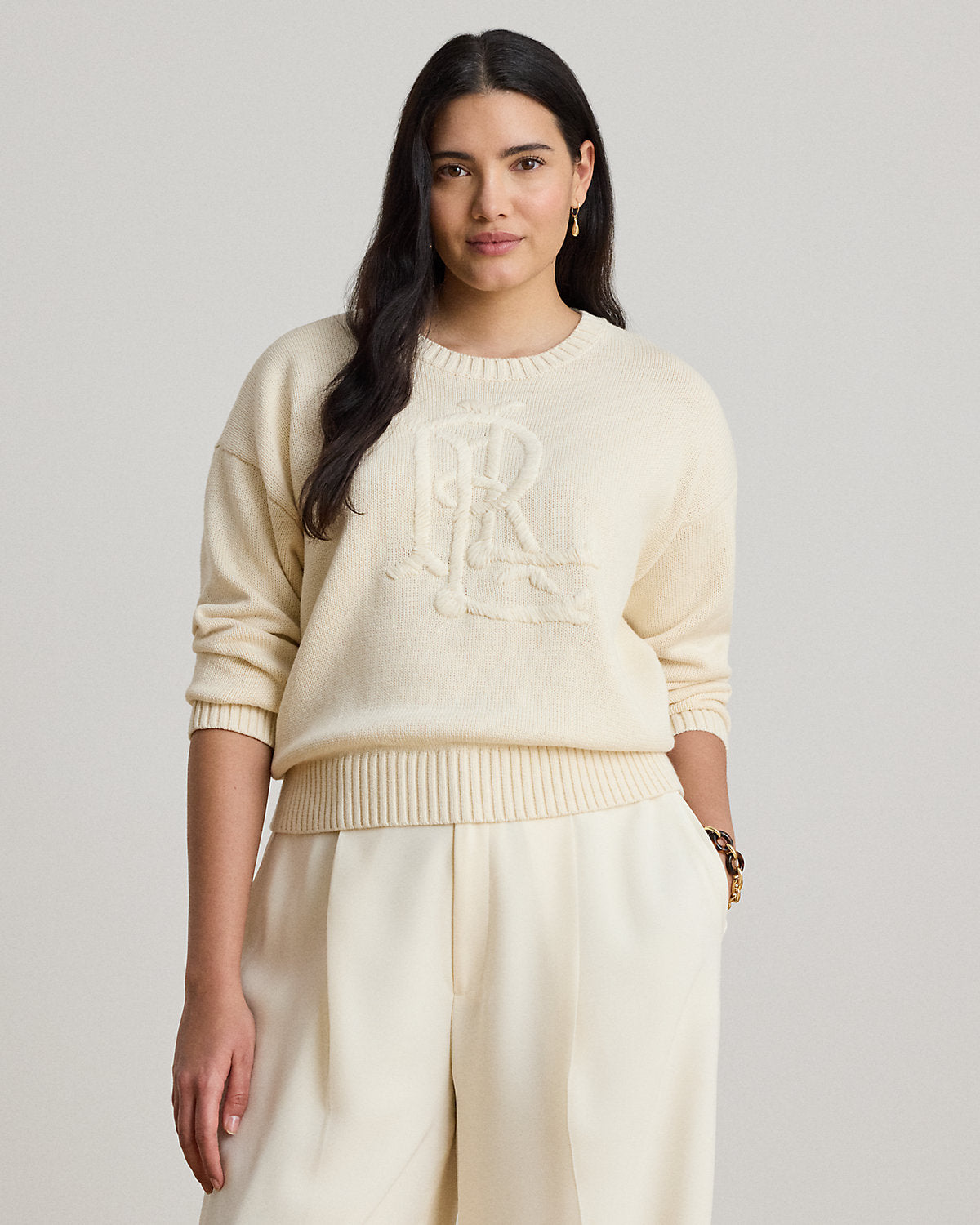 Embroidered-Logo Combed Cotton Sweater