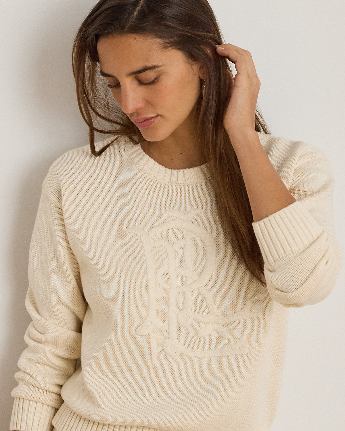 Embroidered-Logo Combed Cotton Sweater