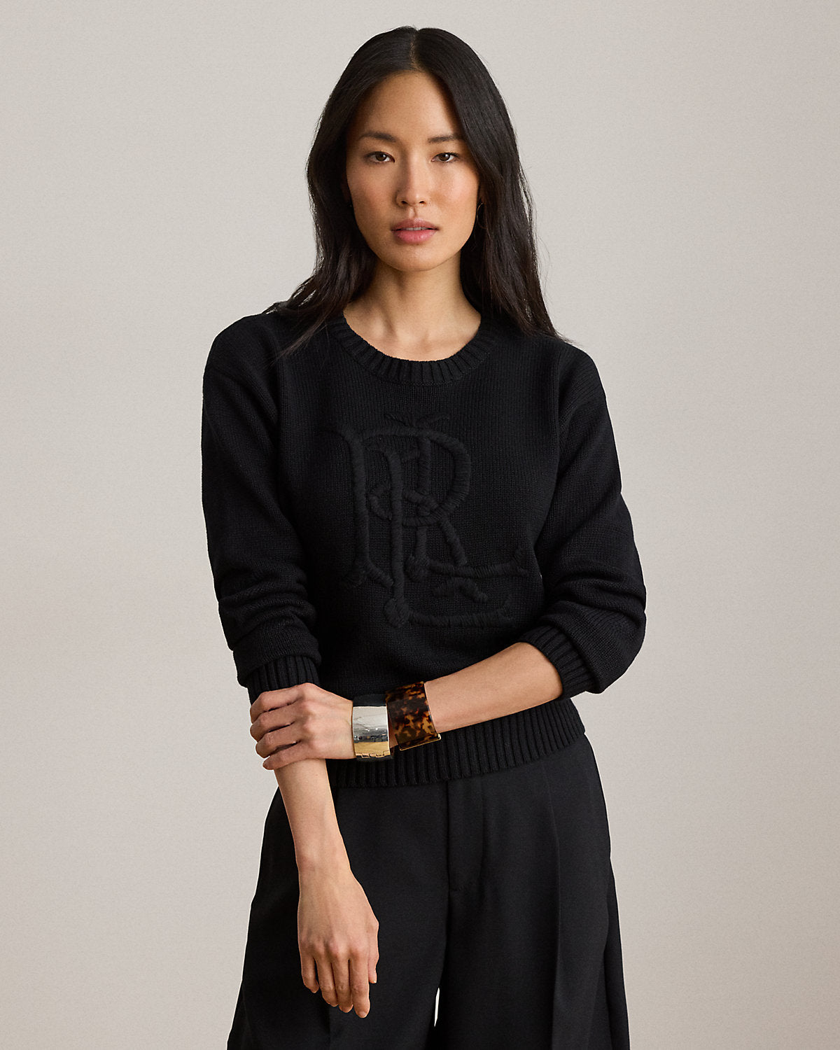 Embroidered-Logo Combed Cotton Sweater