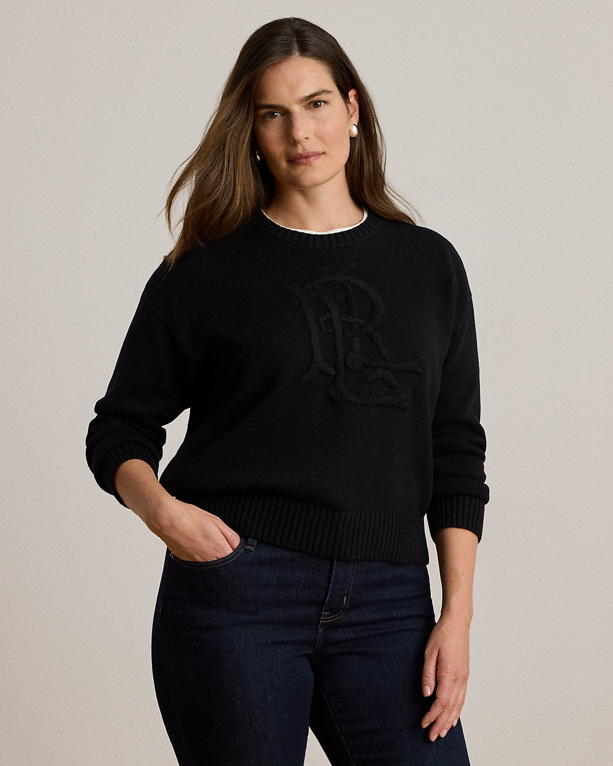 Embroidered-Logo Combed Cotton Sweater