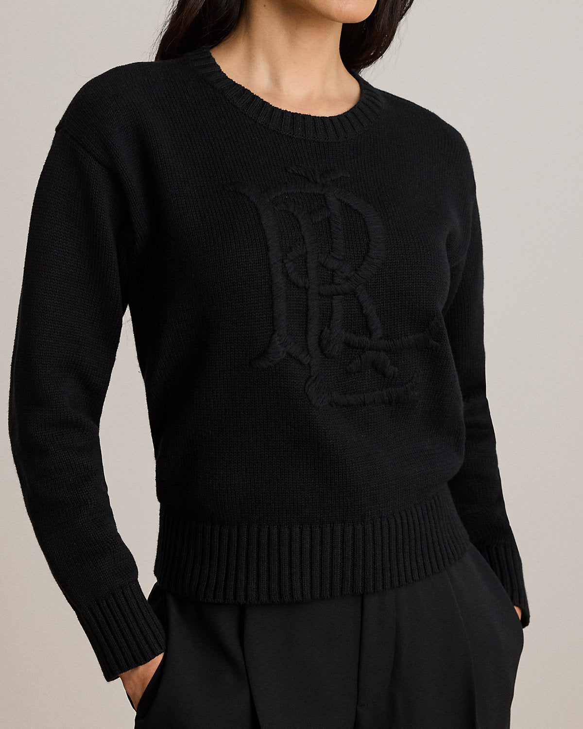 Embroidered-Logo Combed Cotton Sweater
