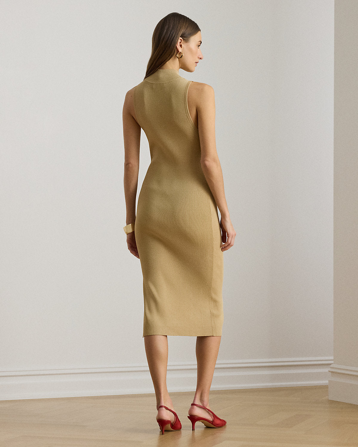 Ribbed Sleeveless Mockneck Sweater Dress