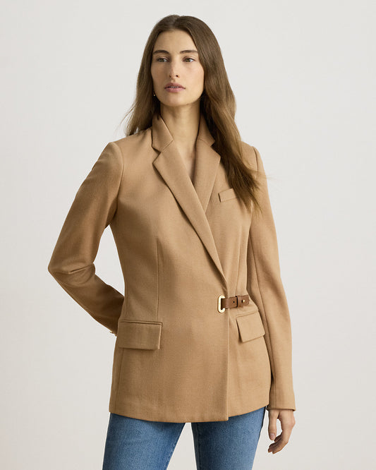 Buckle-Trim Herringbone Jacquard Blazer