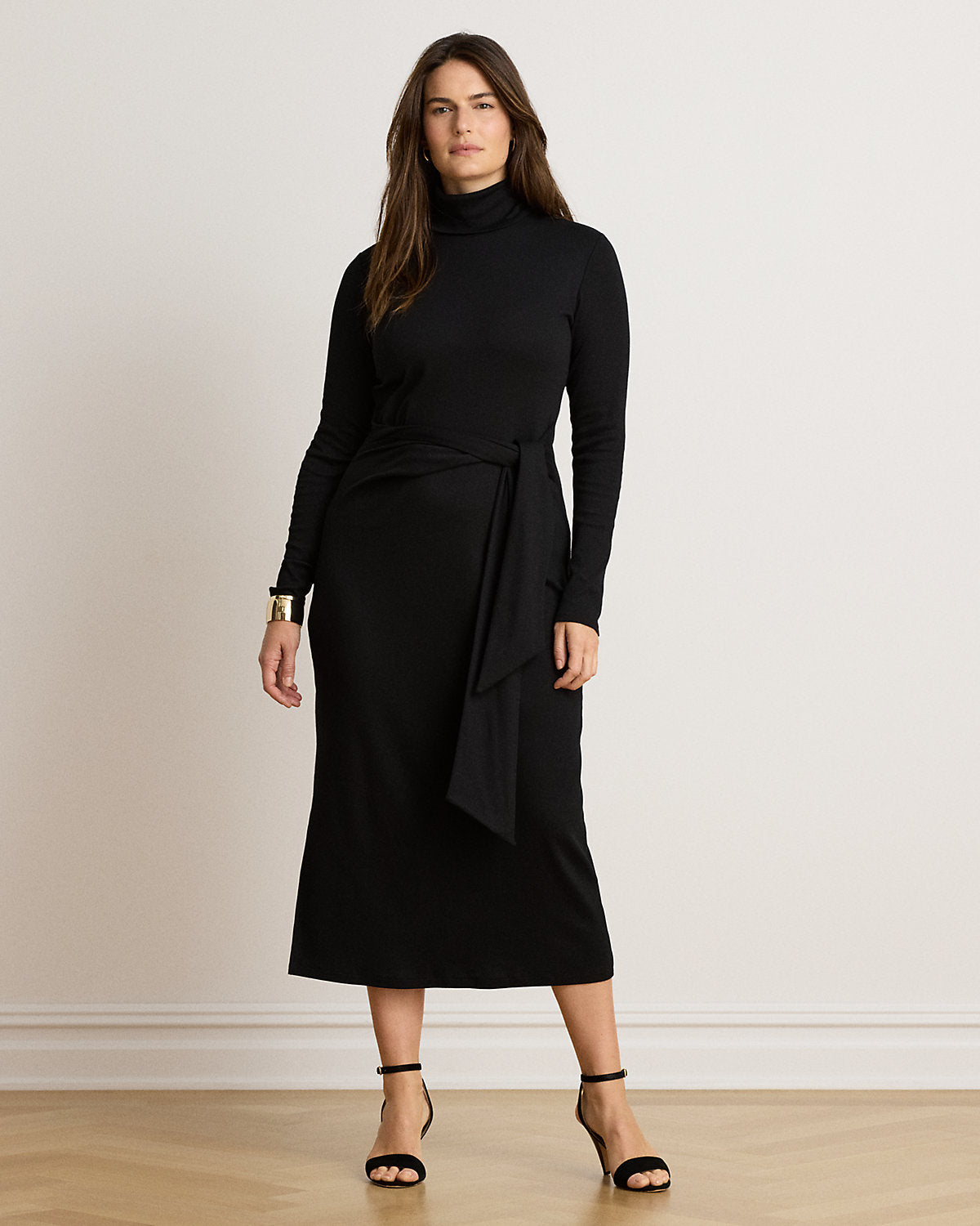 Tie-Front Cotton-Blend Turtleneck Dress