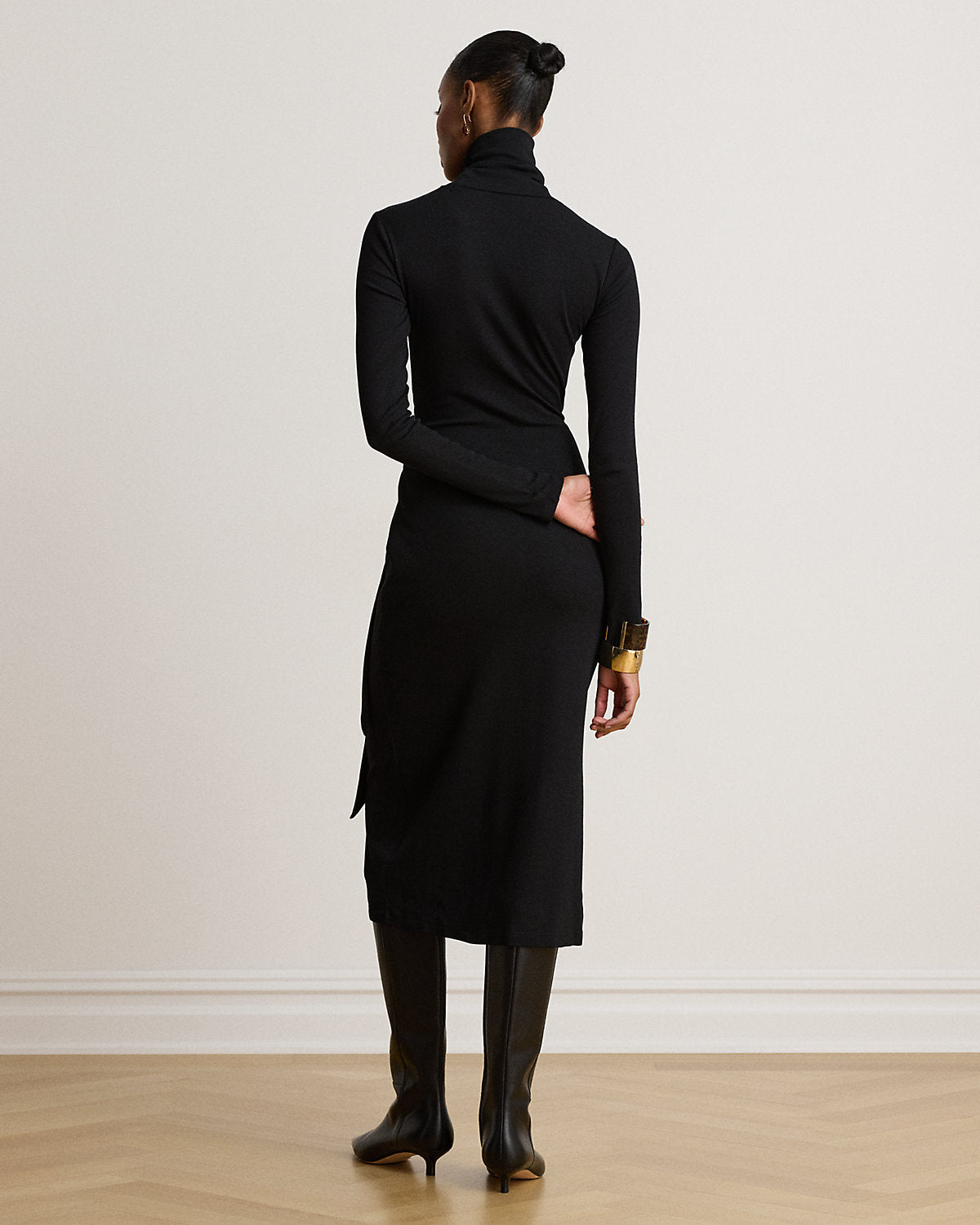 Tie-Front Cotton-Blend Turtleneck Dress
