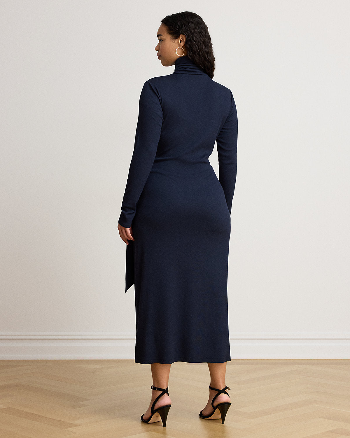 Tie-Front Cotton-Blend Turtleneck Dress