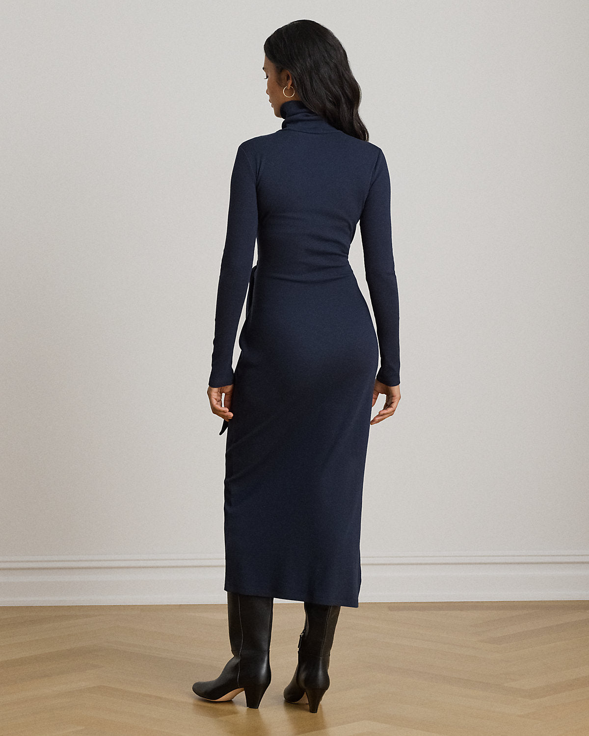Tie-Front Cotton-Blend Turtleneck Dress