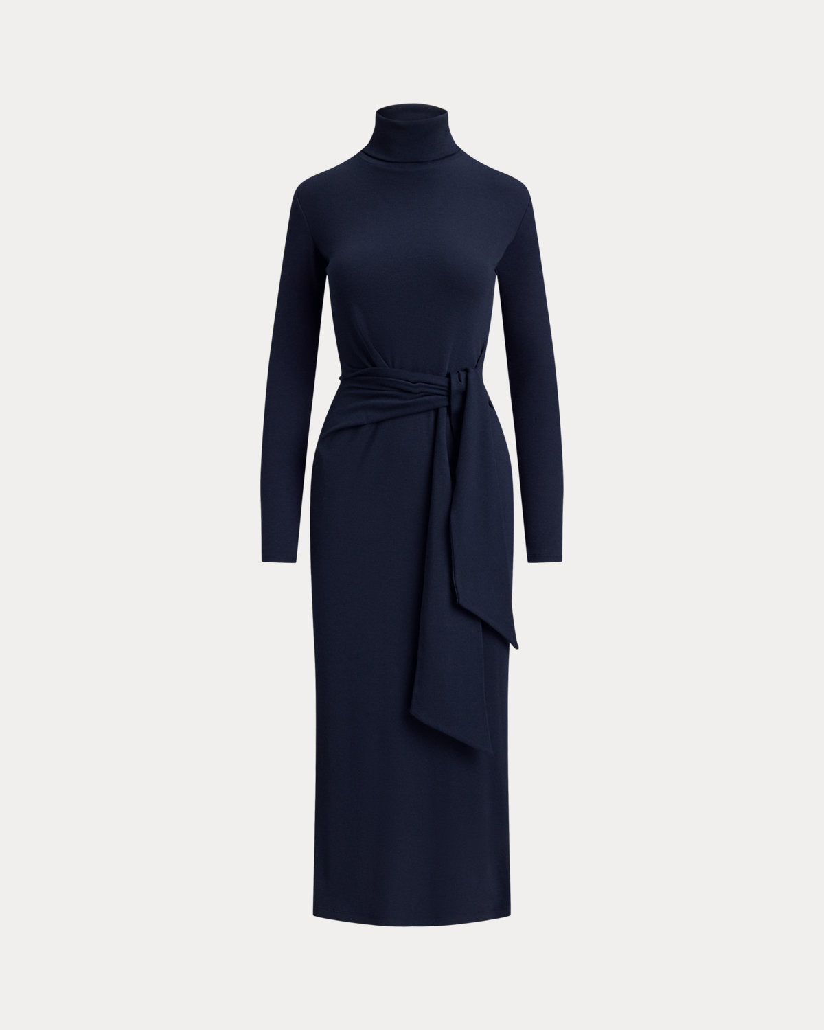 Tie-Front Cotton-Blend Turtleneck Dress