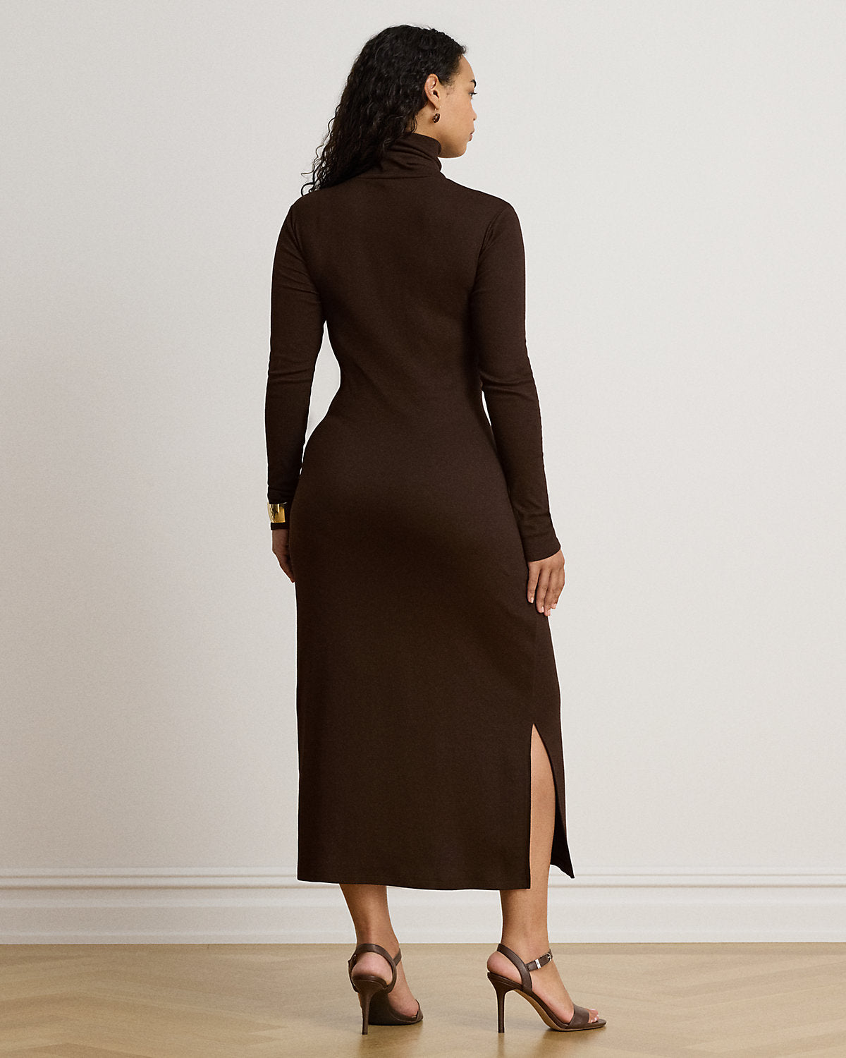 Tie-Front Cotton-Blend Turtleneck Dress