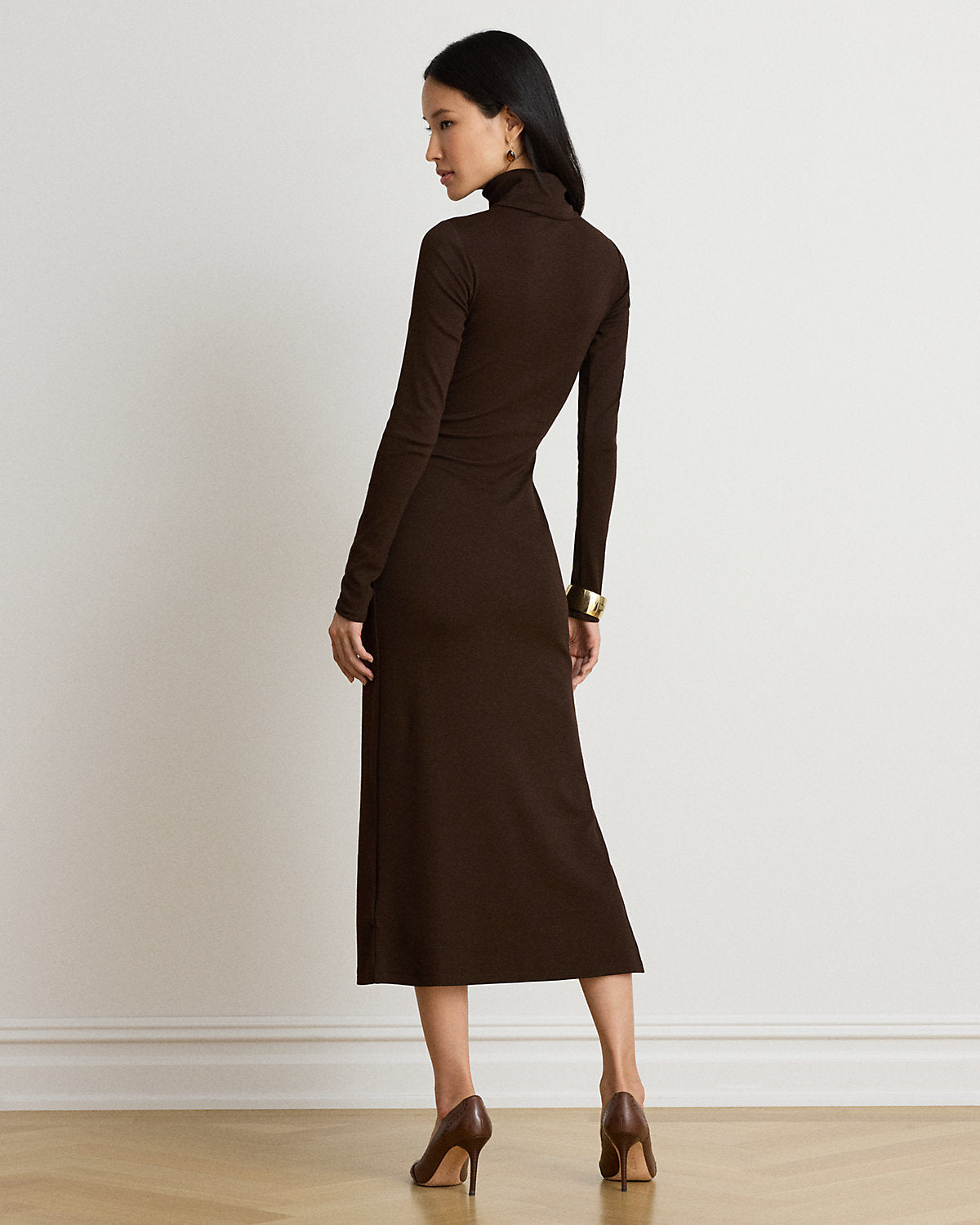Tie-Front Cotton-Blend Turtleneck Dress