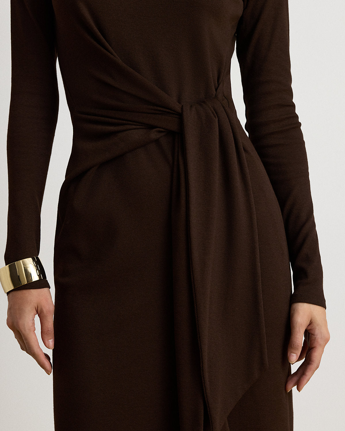 Tie-Front Cotton-Blend Turtleneck Dress