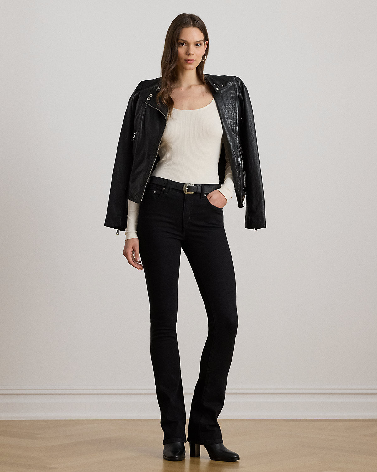 Rib-Knit Long-Sleeve Scoopneck Tee