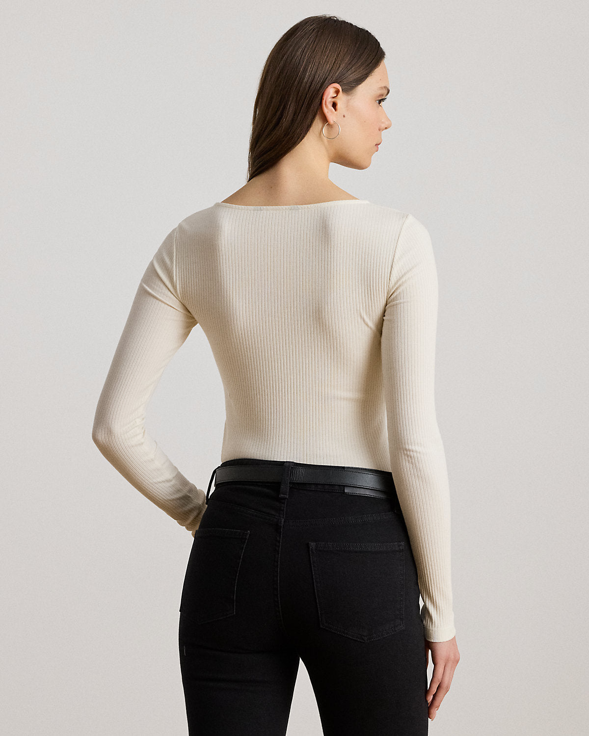 Rib-Knit Long-Sleeve Scoopneck Tee