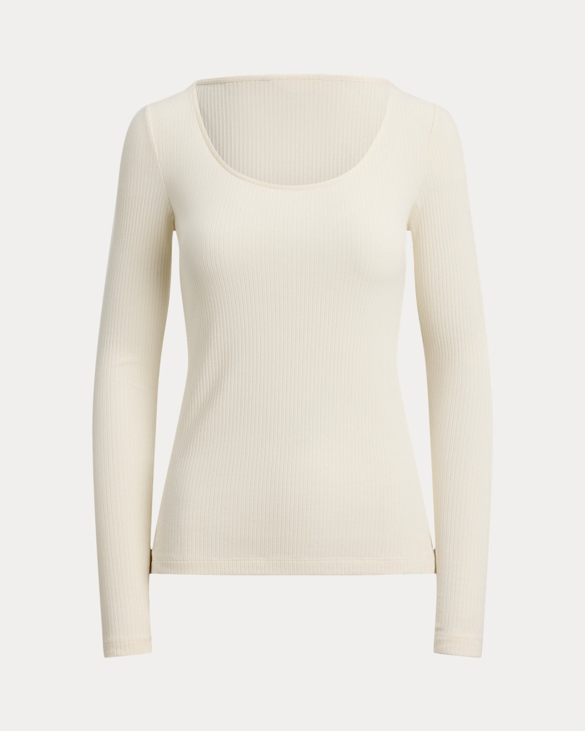 Rib-Knit Long-Sleeve Scoopneck Tee