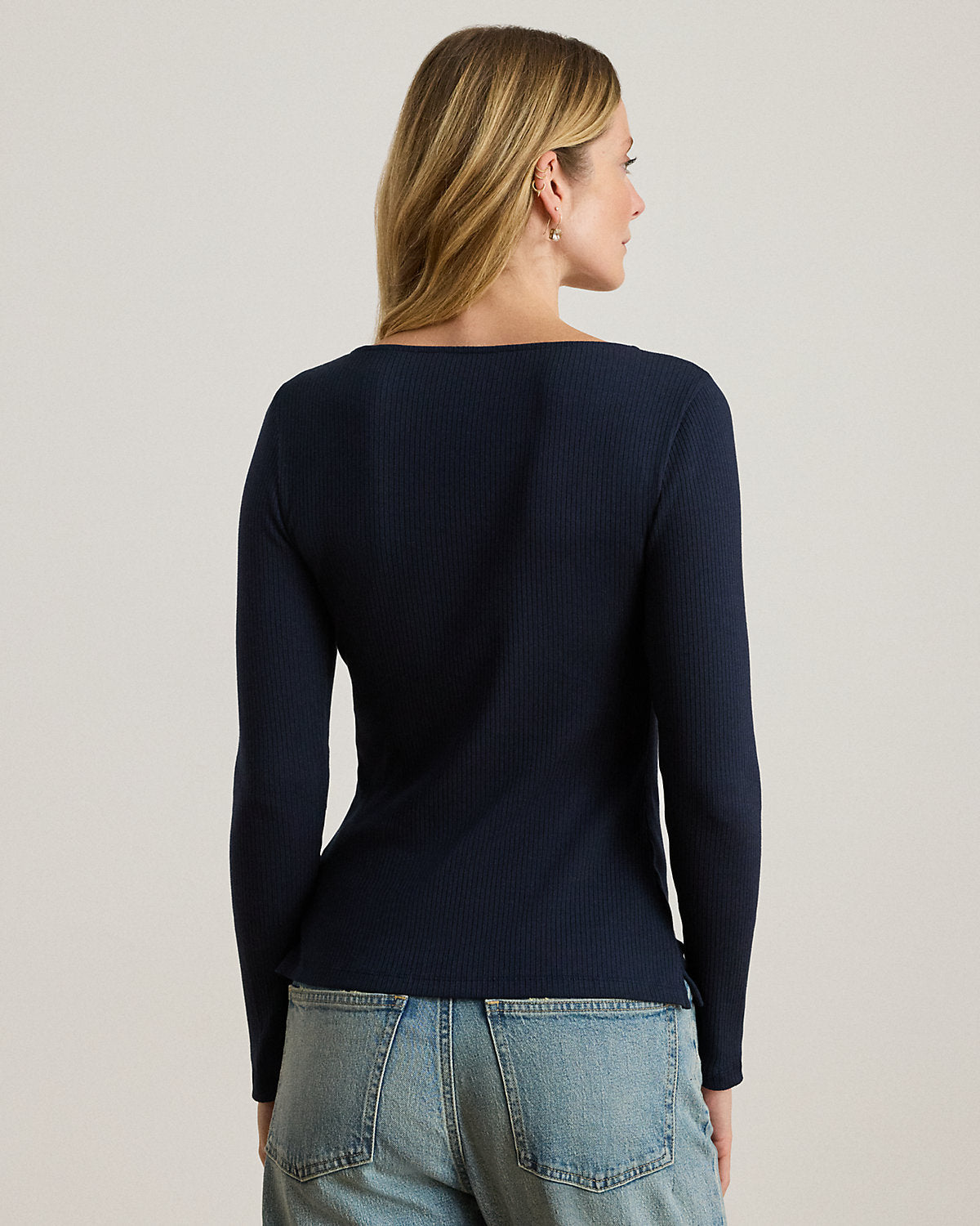 Rib-Knit Long-Sleeve Scoopneck Tee