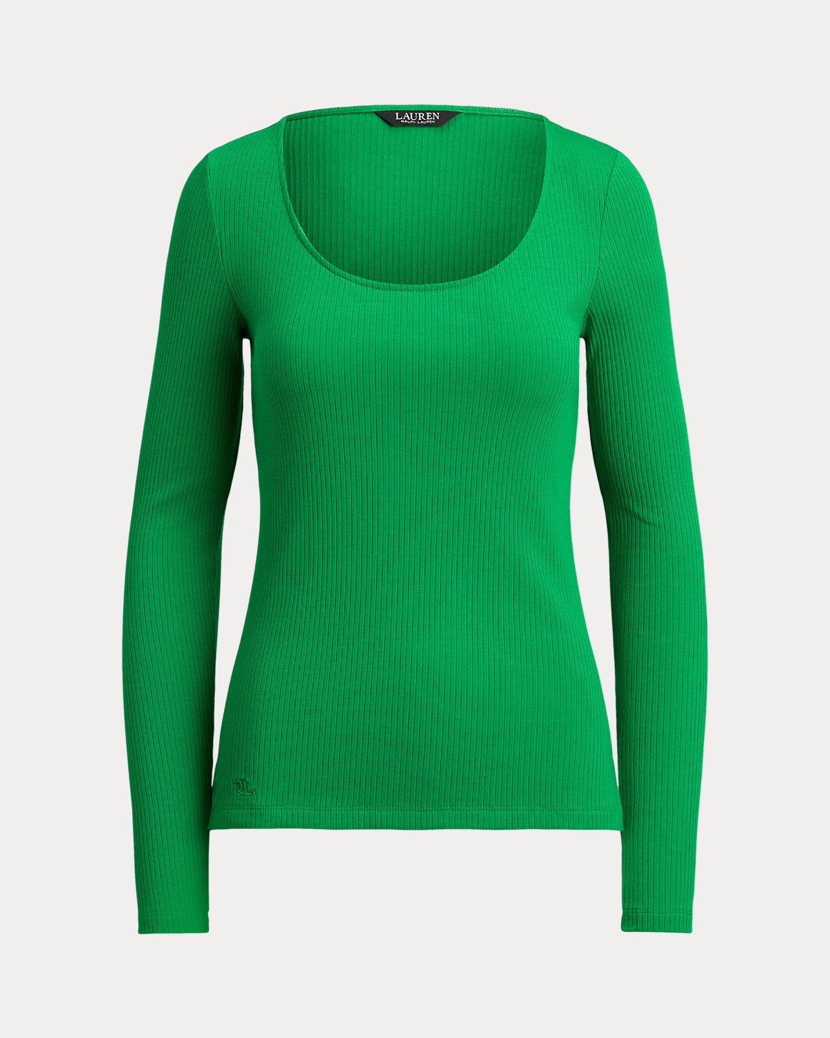 Rib-Knit Long-Sleeve Scoopneck Tee