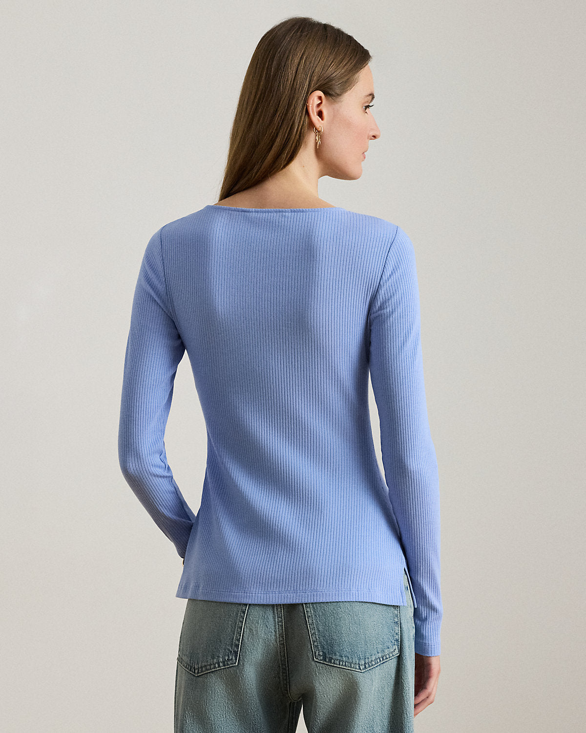Rib-Knit Long-Sleeve Scoopneck Tee