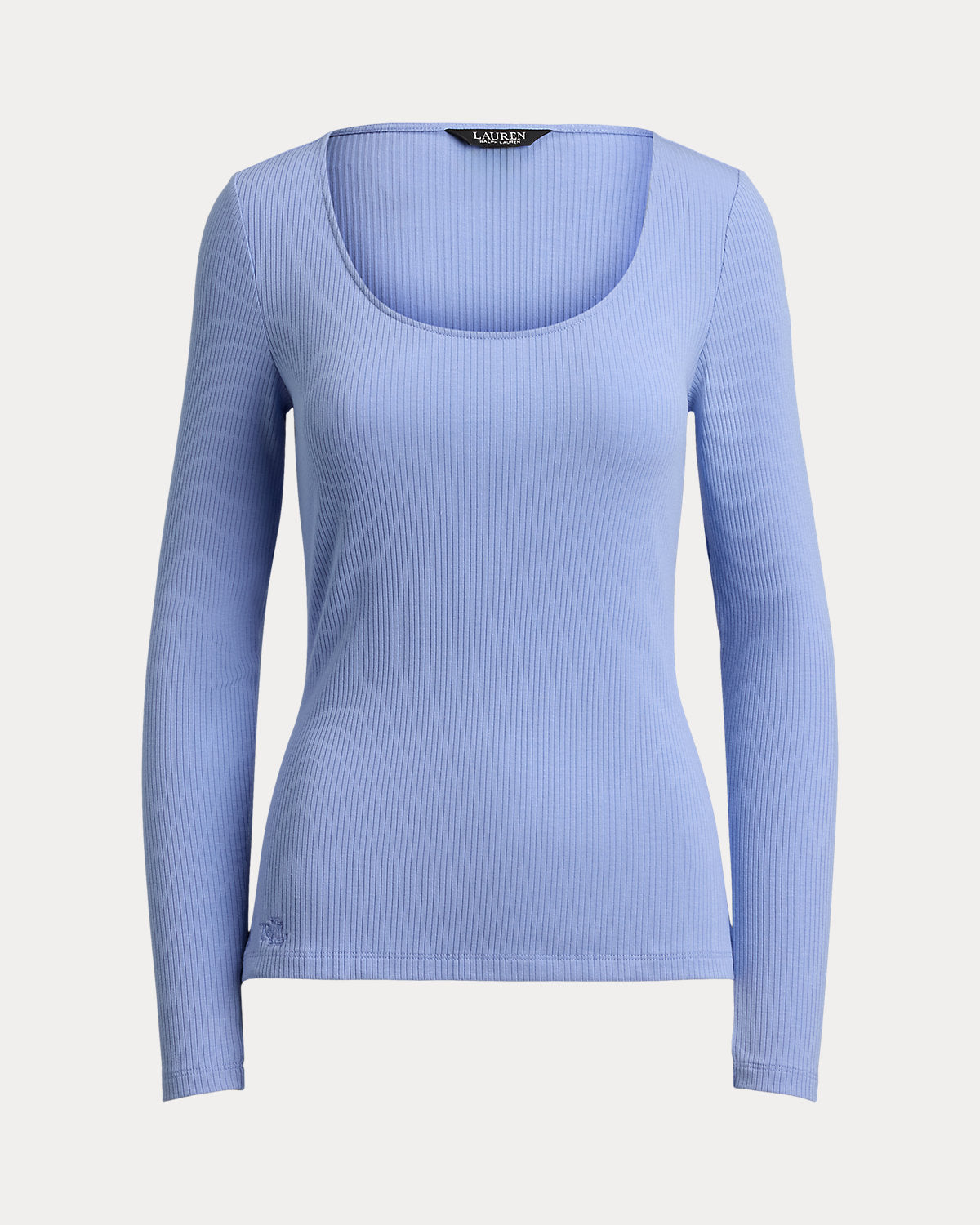 Rib-Knit Long-Sleeve Scoopneck Tee