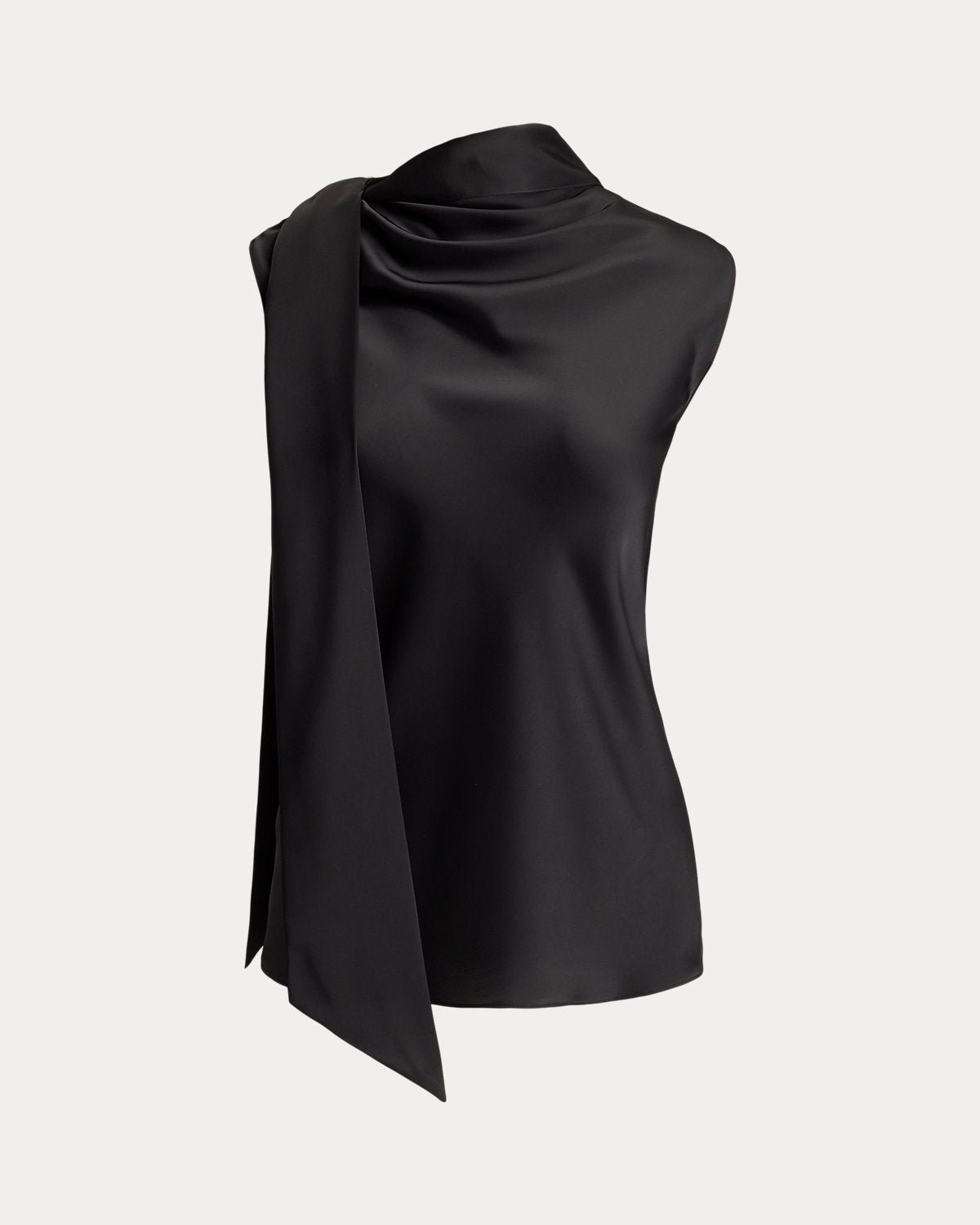 Tie-Neck Charmeuse Sleeveless Blouse
