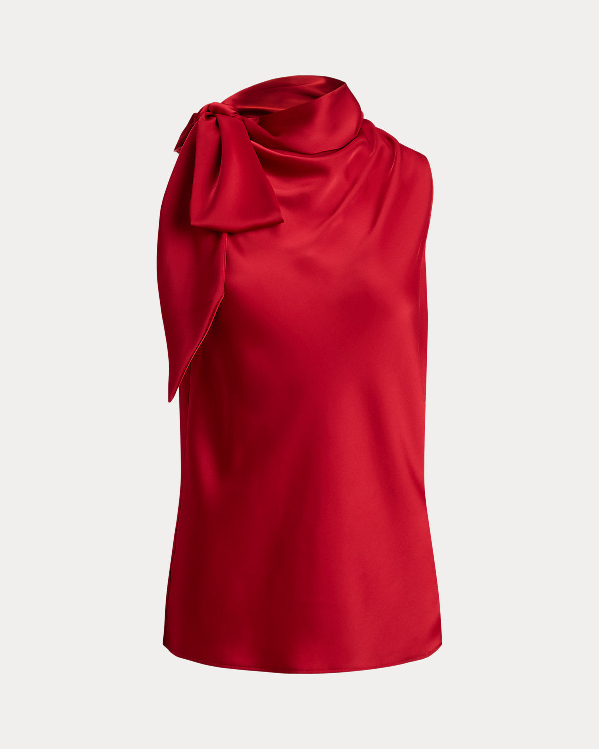 Tie-Neck Charmeuse Sleeveless Blouse