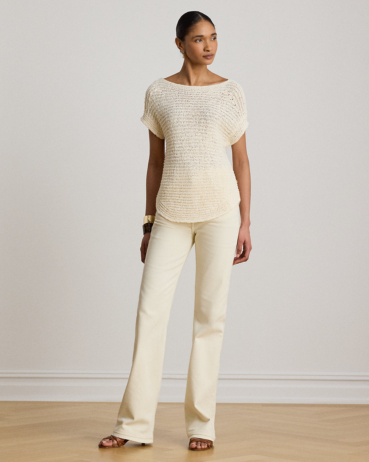 Rib-Knit Short-Sleeve Sweater