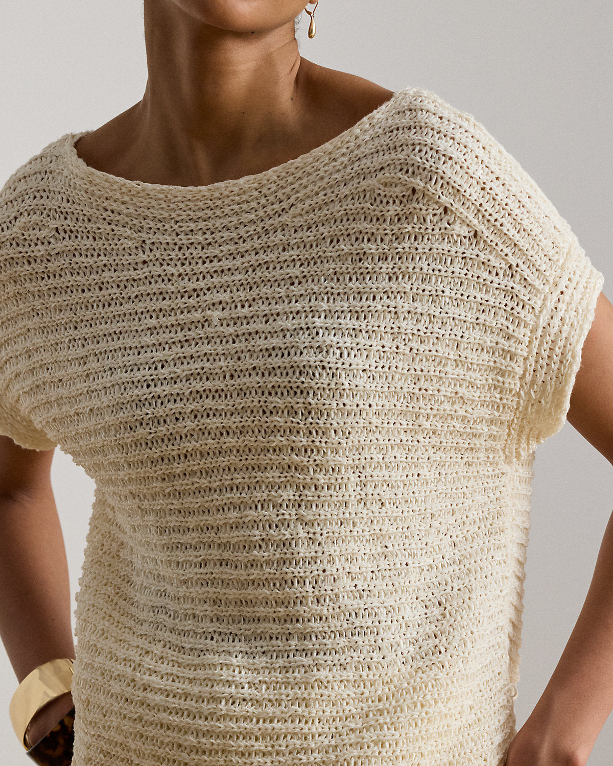 Rib-Knit Short-Sleeve Sweater