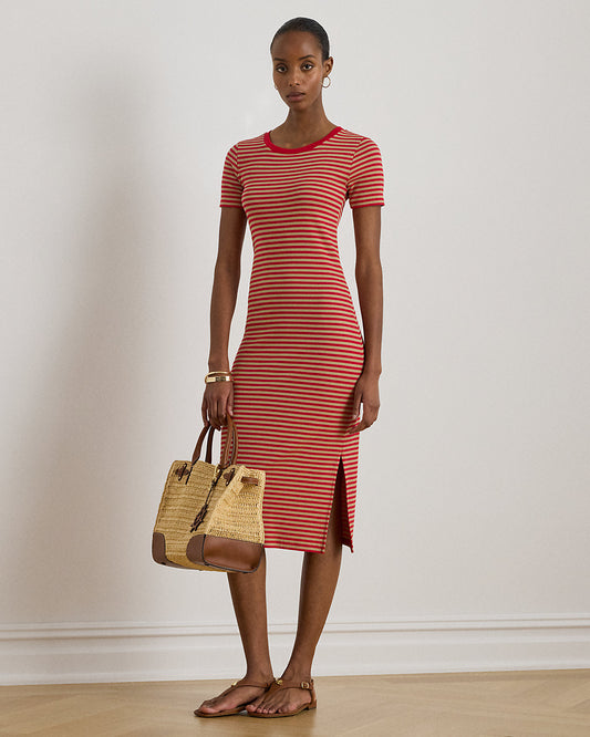 Striped Cotton-Blend Ribbed Tee Dress