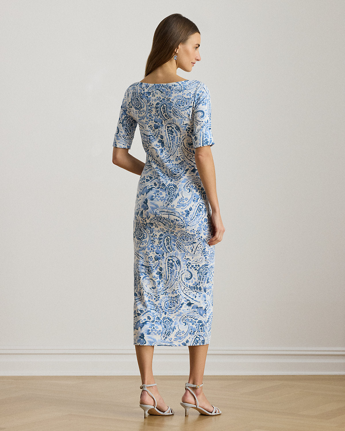 Paisley Cotton Boatneck Midi Dress