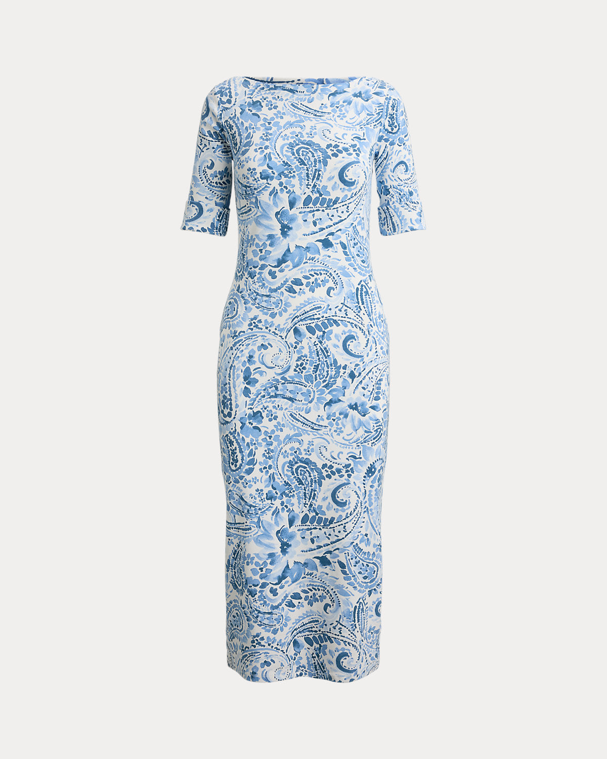 Paisley Cotton Boatneck Midi Dress
