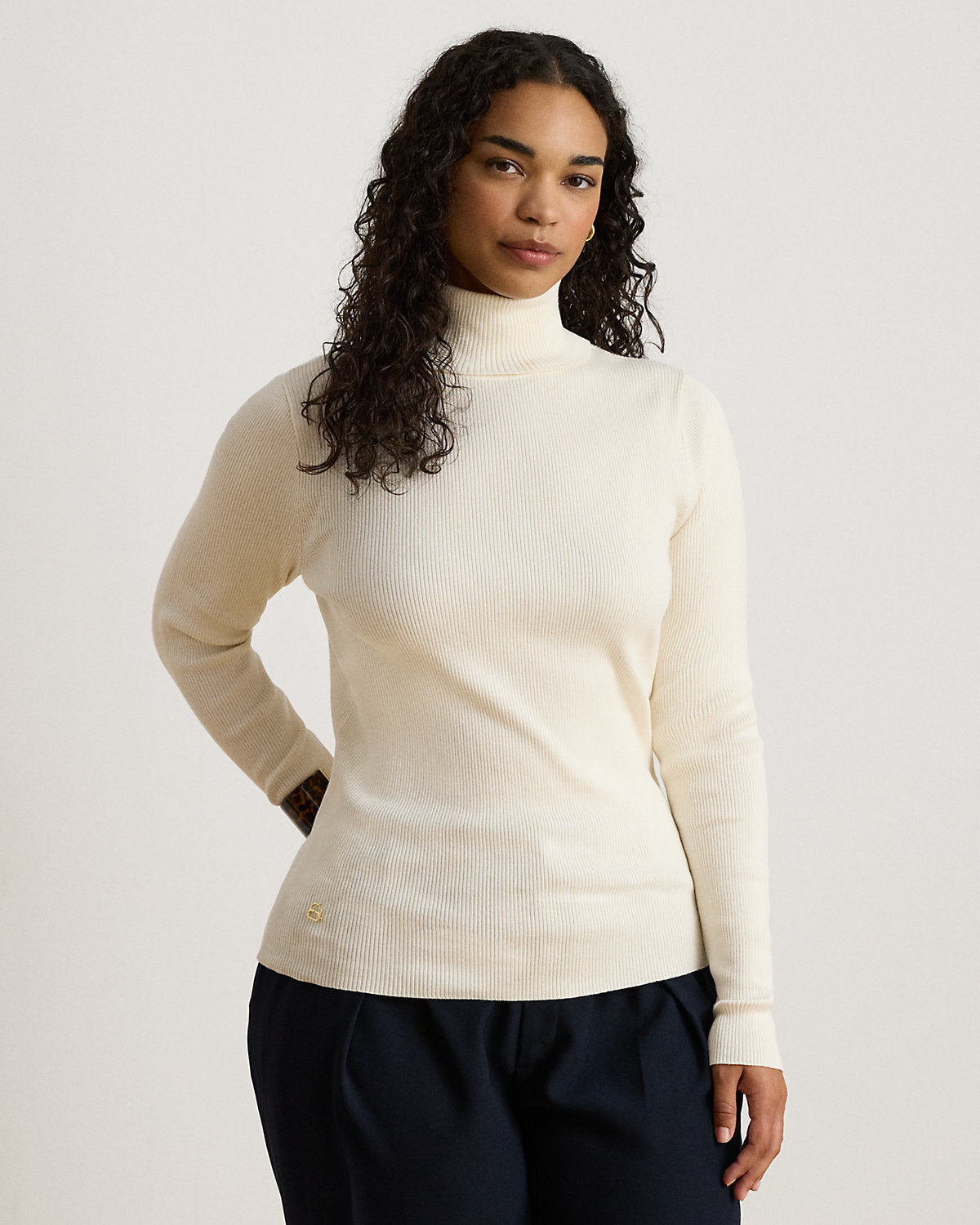 Cotton-Blend Ribbed Turtleneck