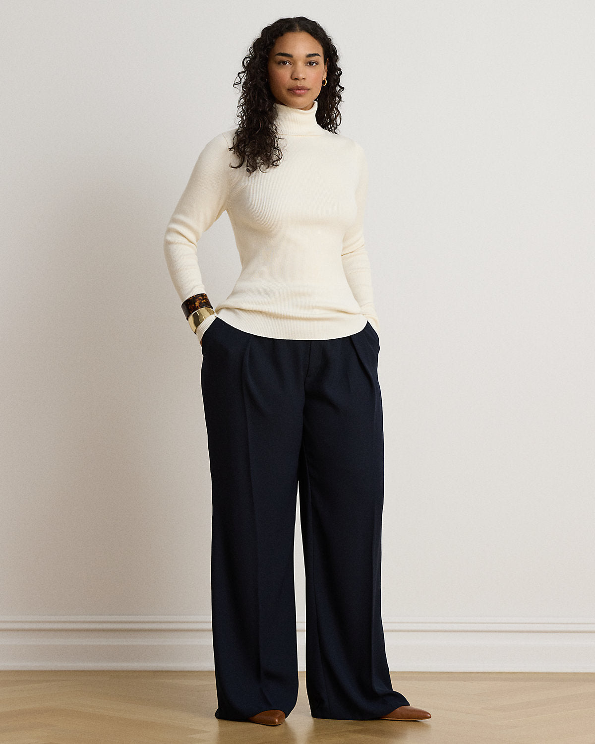Cotton-Blend Ribbed Turtleneck