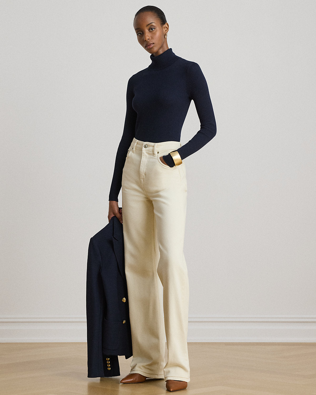 Cotton-Blend Ribbed Turtleneck