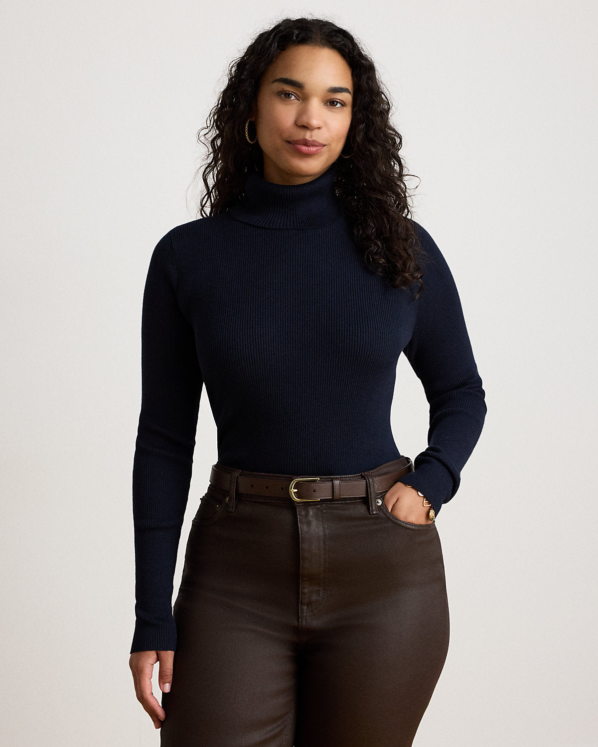 Cotton-Blend Ribbed Turtleneck