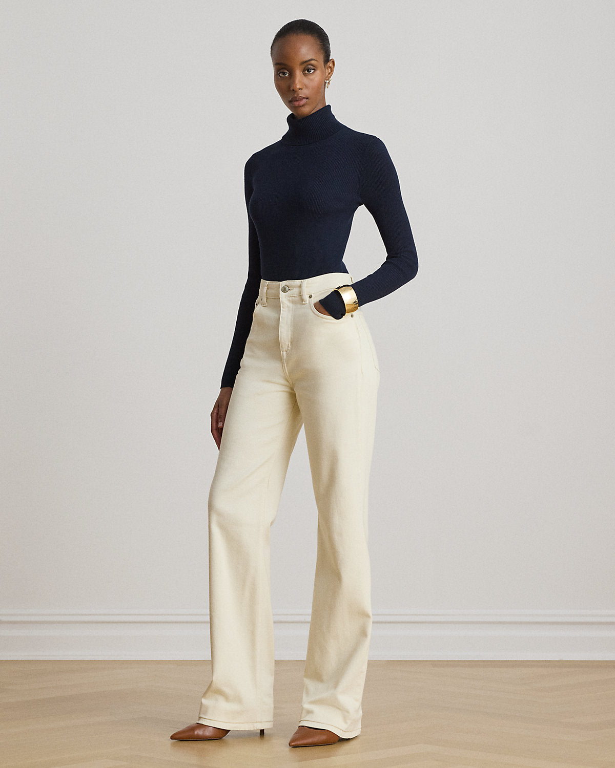 Cotton-Blend Ribbed Turtleneck