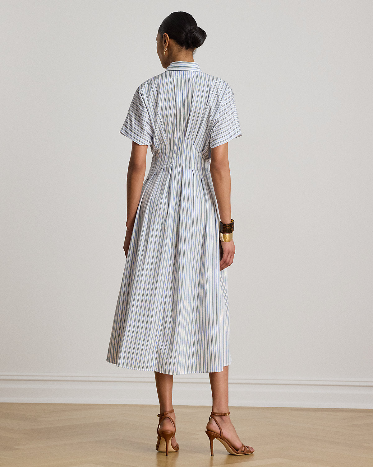 Striped Pleated Broadcloth Shirtdress