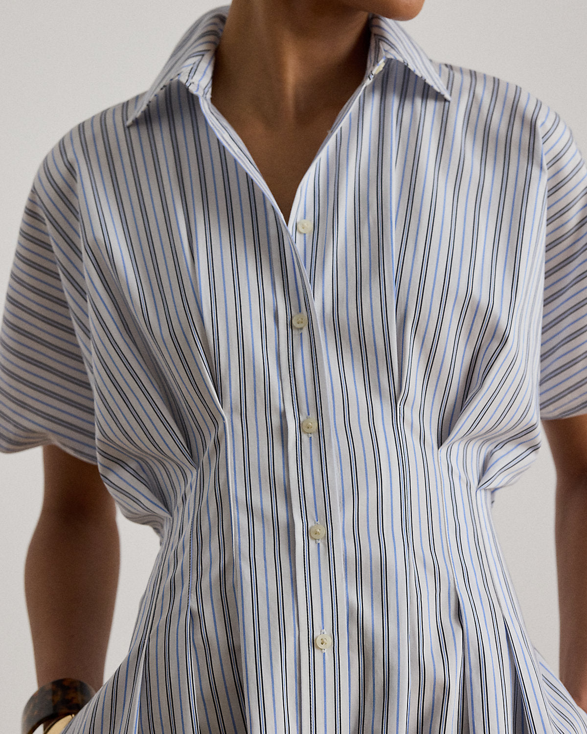 Striped Pleated Broadcloth Shirtdress