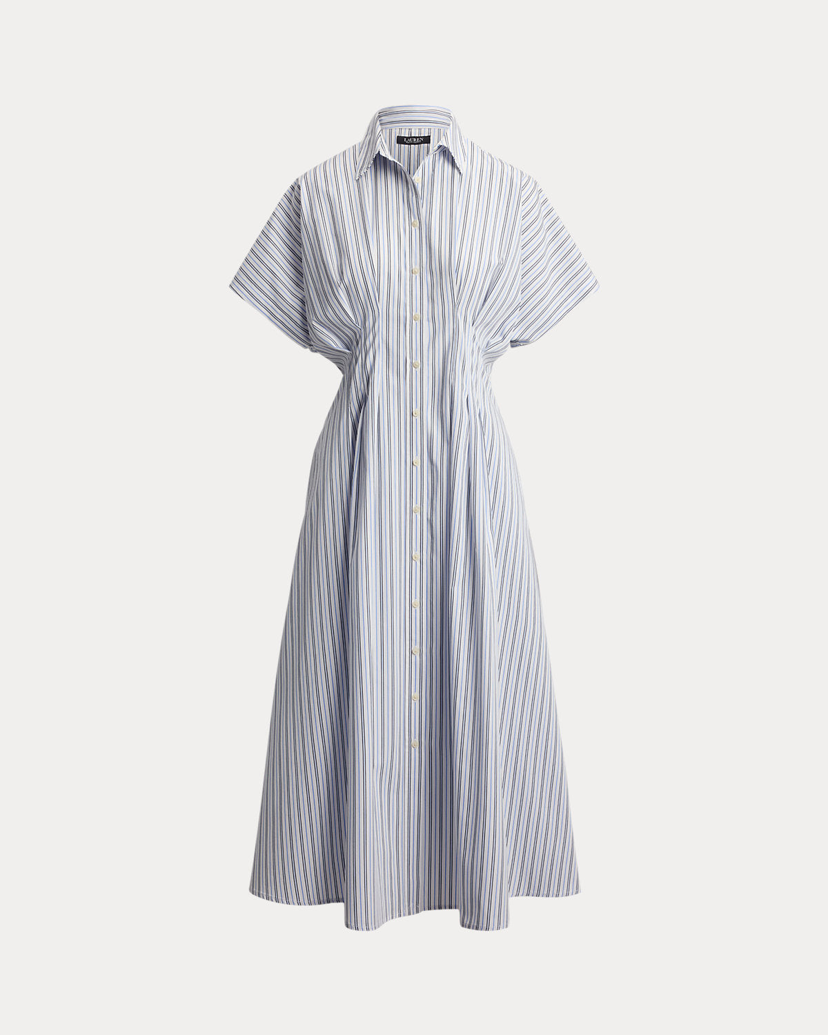 Striped Pleated Broadcloth Shirtdress