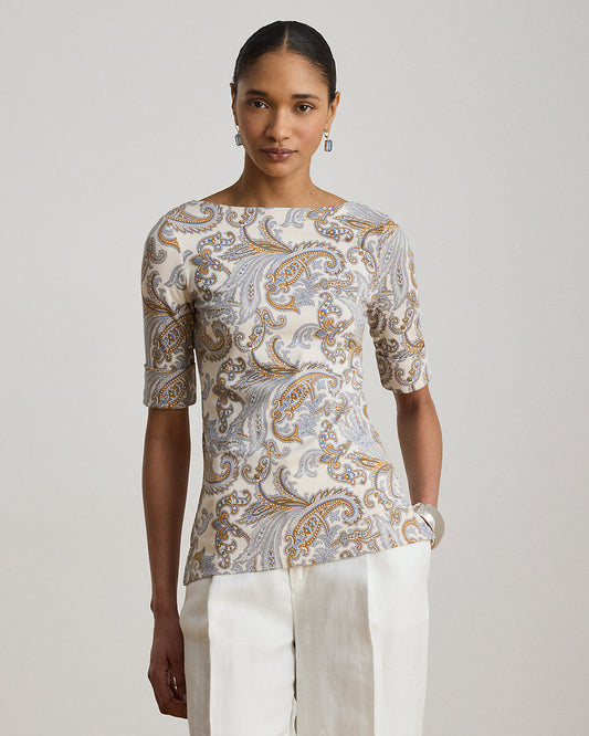 Paisley Stretch Cotton Boatneck Tee