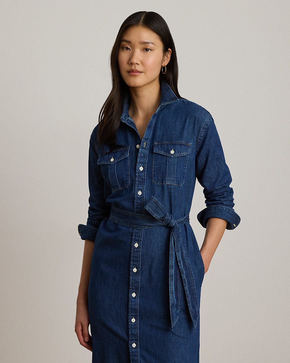 Belted Denim Midi Shirtdress