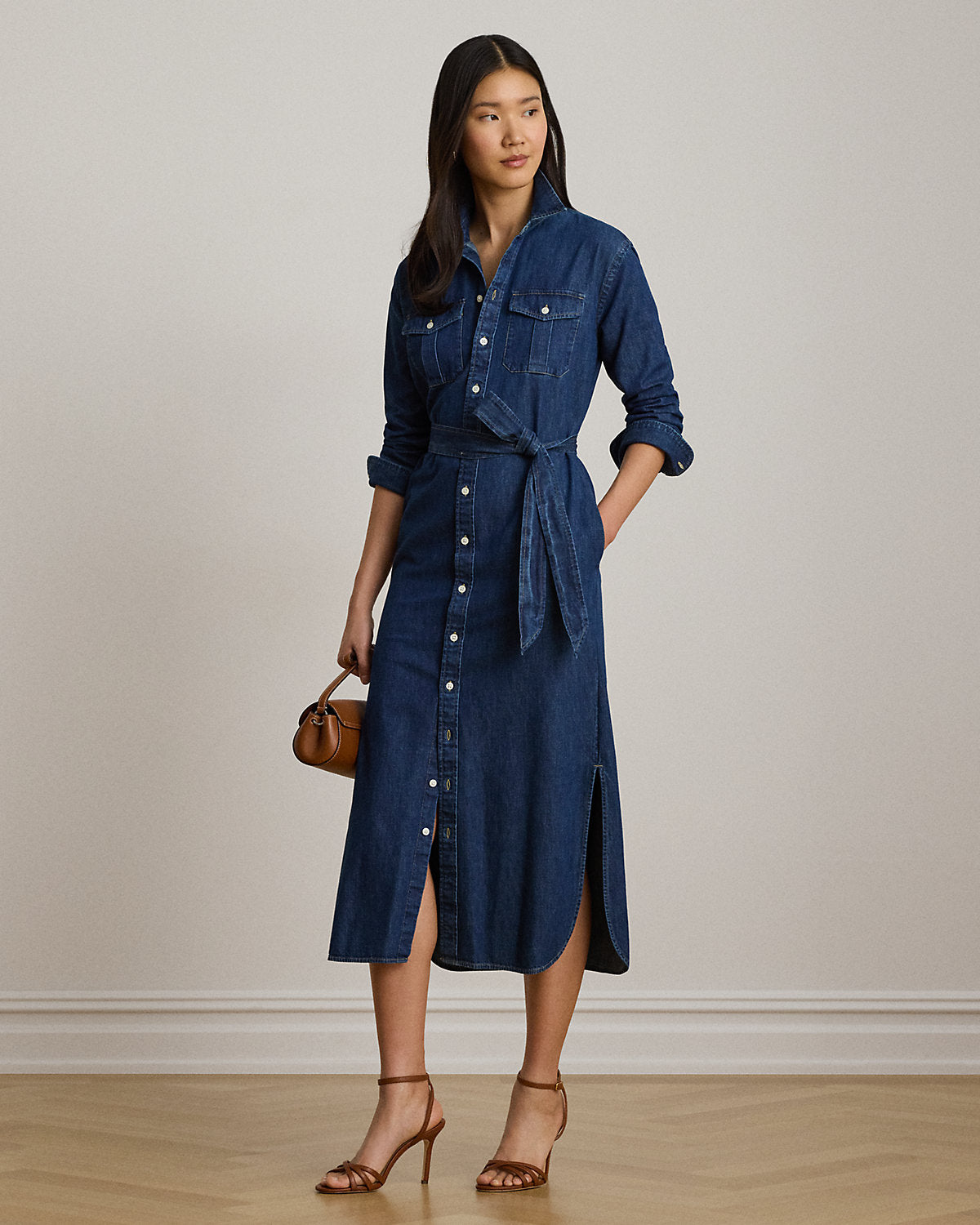 Belted Denim Midi Shirtdress