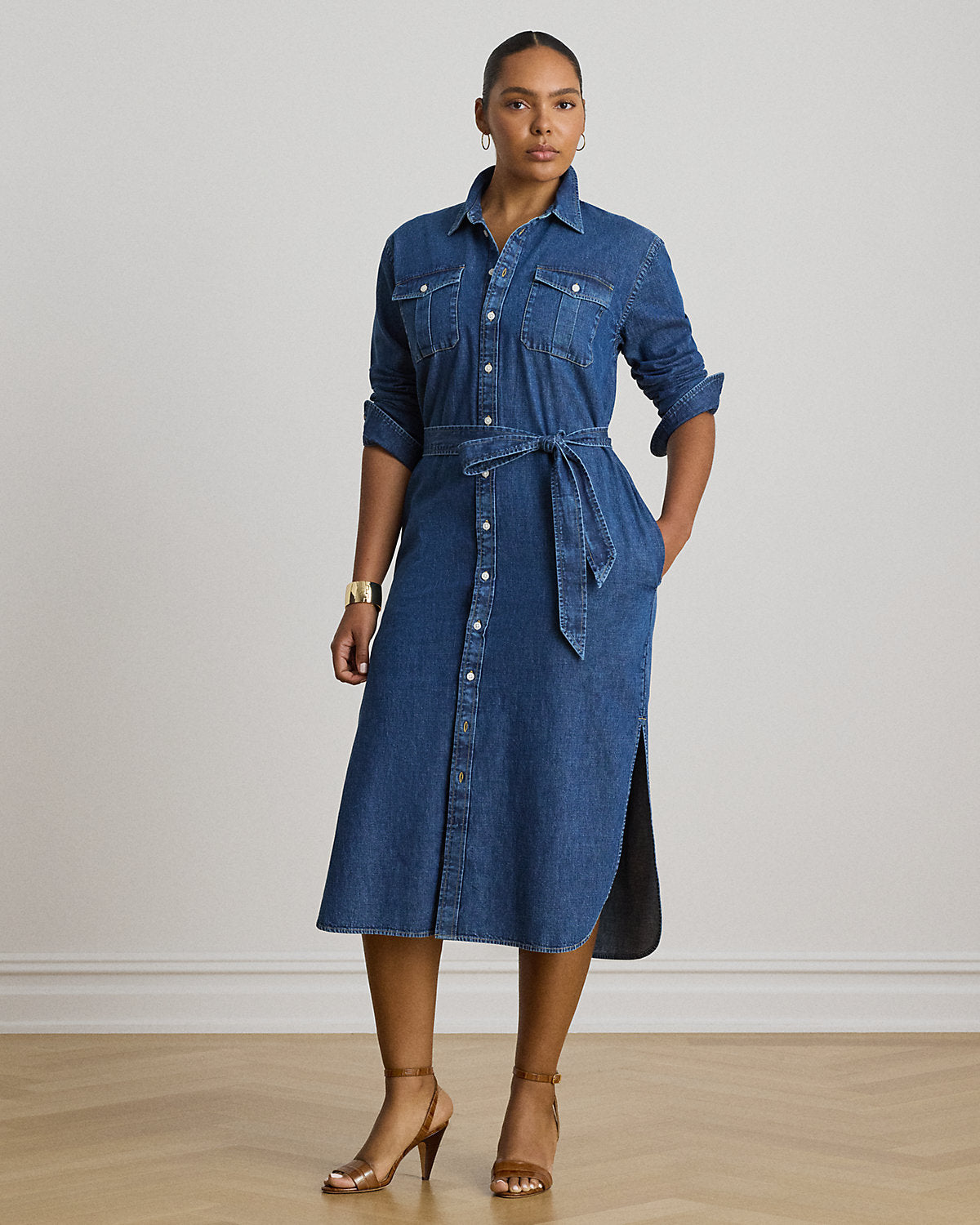 Belted Denim Midi Shirtdress