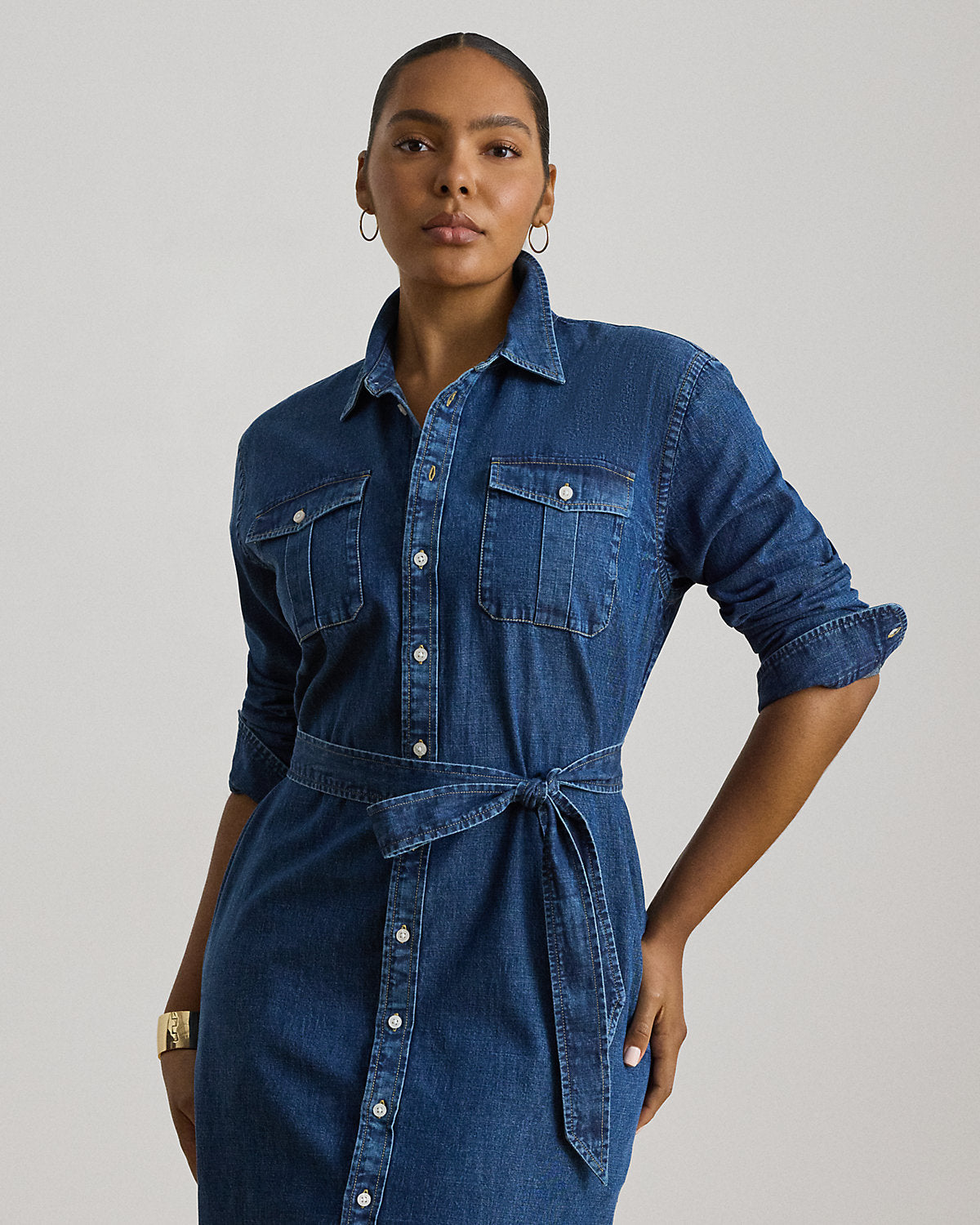 Belted Denim Midi Shirtdress