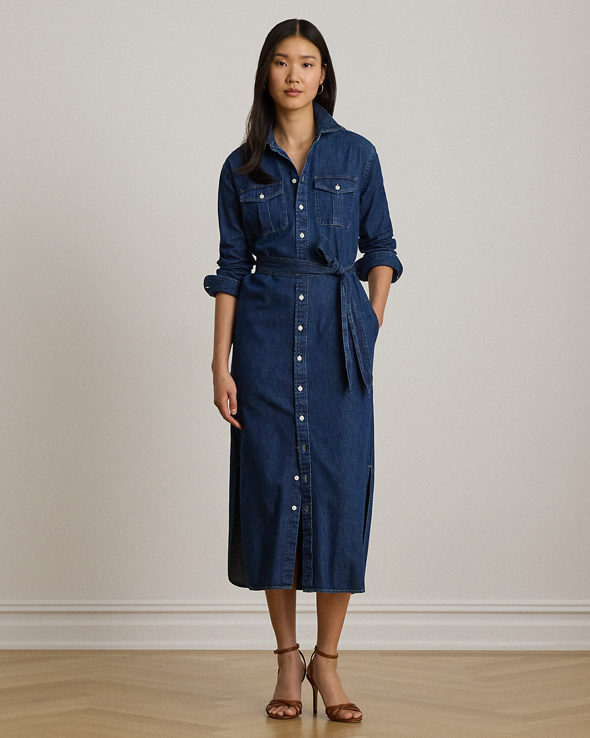 Belted Denim Midi Shirtdress