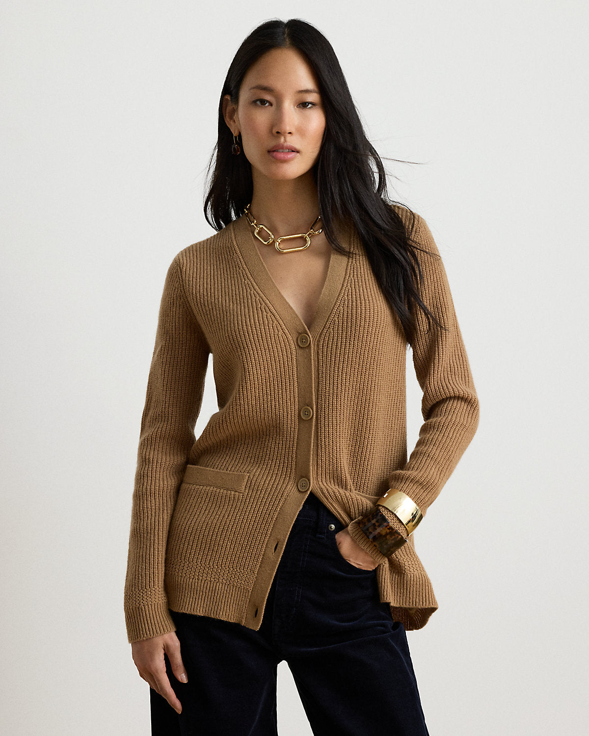 Rib-Knit Wool-Cashmere Cardigan